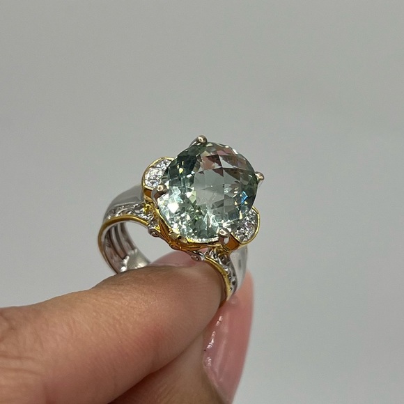 Gems en Vogue Prasiolite and White Gemstone Ring - Picture 4 of 7